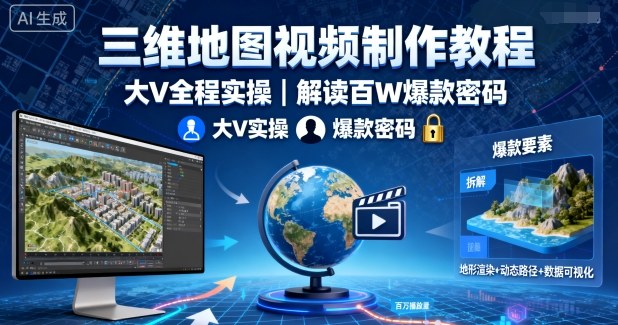 三维地图视频制作教程，大V全程实操，解读百W爆款密码-翻身站