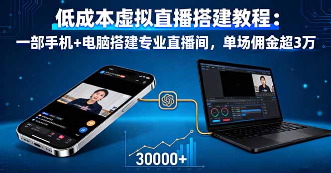 低成本虚拟直播搭建教程：一部手机+电脑搭建专业直播间，单场佣金超3万-翻身站