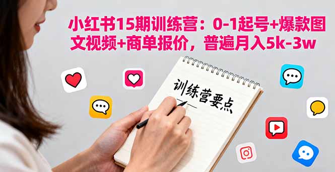 小红书15期训练营：0-1起号+爆款图文视频+商单报价，普遍月入5k-3w-翻身站