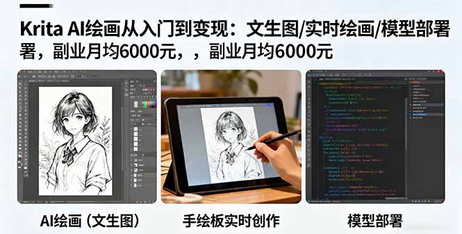 Krita AI绘画从入门到变现：文生图/实时绘画/模型部署，副业月均6000元-翻身站