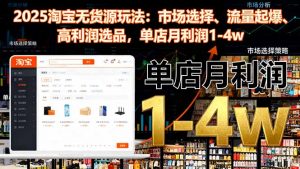 2025淘宝无货源玩法:市场选择、流量起爆、高利润选品,单店月利润1-4w-翻身站