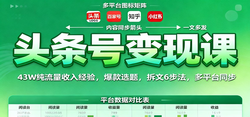 头条号变现课：43W纯流量收入经验，爆款选题，拆文6步法，多平台同步-翻身站