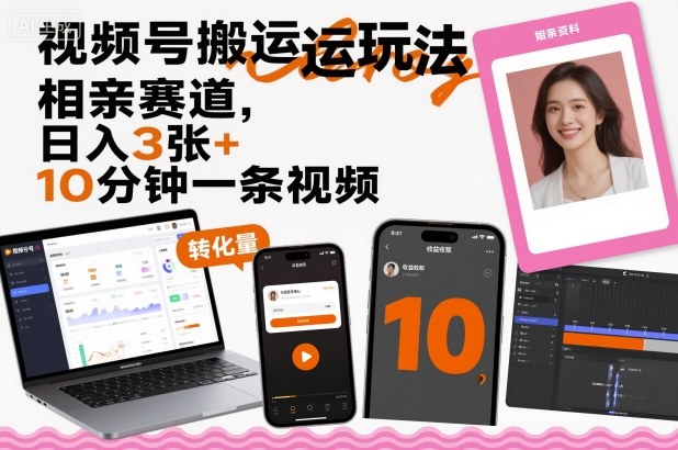 视频号搬运玩法，相亲赛道，日入3张+，10分钟一条视频-翻身站