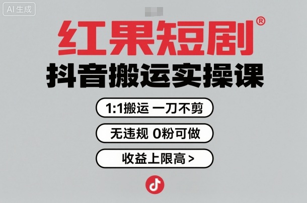 红果短剧拉新之抖音搬运实操课，1：1搬运，一刀不剪，无违规，0粉可做，收益上限高-翻身站