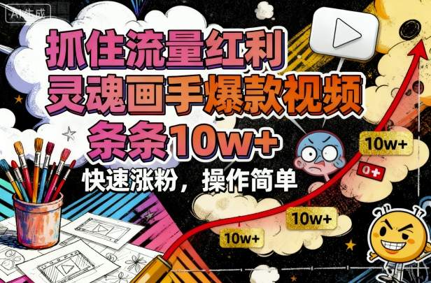 抓住流量红利，灵魂画手爆款视频，条条10w+，快速涨粉，操作简单-翻身站
