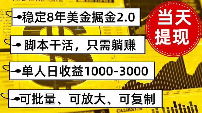 稳定8年美金掘金2.0脚本干活，只需躺赚。单人日收益1000-3000可批量、…-翻身站