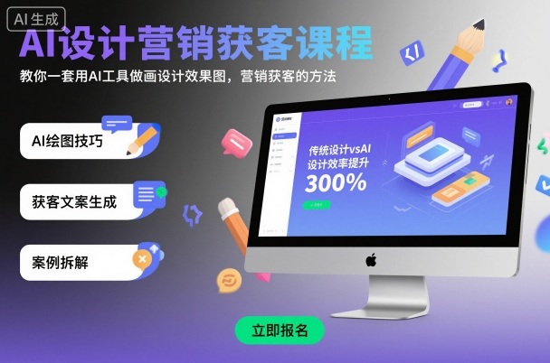 AI设计营销获客课程，教你一套用AI工具做画设计效果图，营销获客的方法-翻身站