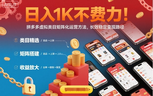 日入1K不费力！拼多多虚拟类目矩阵化运营方法，长效稳定变现路径-翻身站