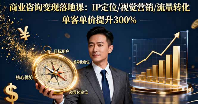 商业咨询变现落地课：IP定位/视觉营销/流量转化，单客单价提升300%-翻身站