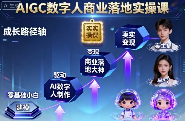 AIGC数字人商业落地实操课，从零基础小白到AI数字人大神-翻身站
