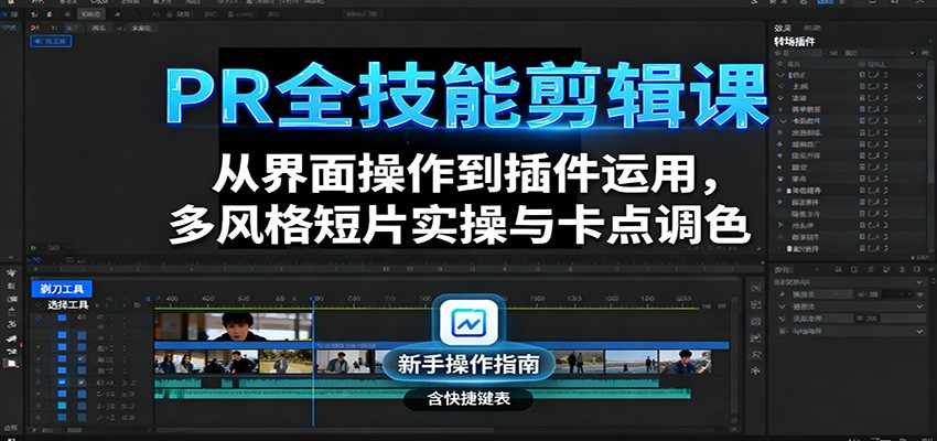 图片[1]-PR全技能剪辑课：从界面操作到插件运用，多风格短片实操与卡点调色-翻身站