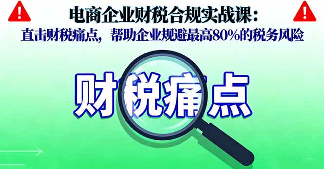 电商企业财税合规实战课，直击财税痛点，帮助企业规避最高80%的税务风险-翻身站