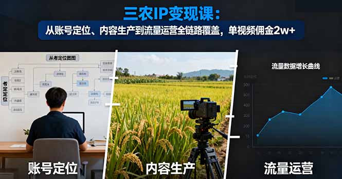 三农IP变现课：从账号定位、内容生产到流量运营全链路覆盖，单视频佣金2w+-翻身站