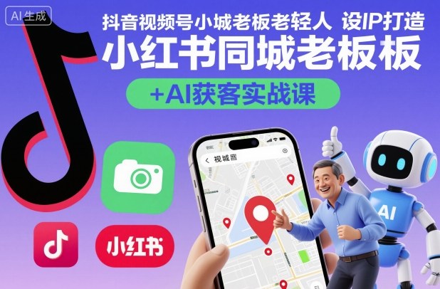 抖音视频号小红书同城老板轻人设IP打造+AI获客实战课，人设打造-算法拆解-拍摄剪辑-内容运营-AI创作-翻身站