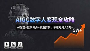 AIGC数字人变现全攻略，AI配音+数字分身+去重剪辑，单账号月入5万+-翻身站