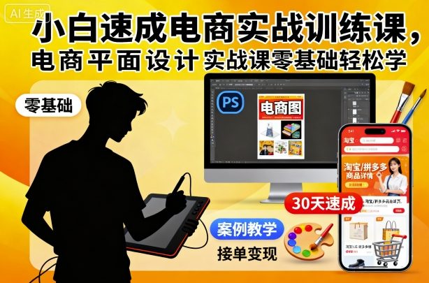 小白速成电商实战训练课,电商平面设计实战课零基础轻松学-翻身站