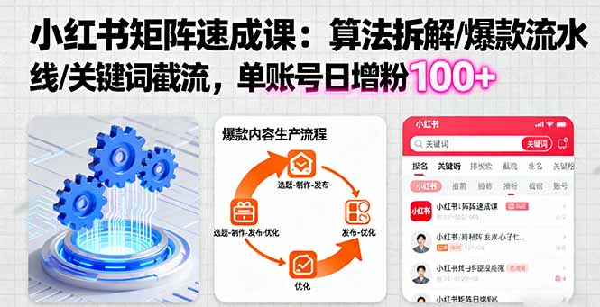 小红书矩阵起号速成课：算法拆解/爆款流水线/关键词截流 单账号日增粉100+-翻身站