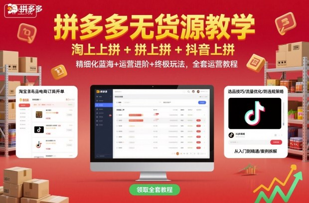 拼多多无货源教学，淘上拼+拼上拼+抖上拼，精细化蓝海+运营进阶+终极玩法，全套运营教程-翻身站