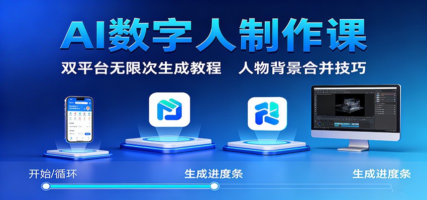 AI数字人制作课:双平台无限次生成教程,人物背景合并技巧-翻身站