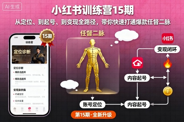 小红书训练营15期，从定位、到起号、到变现全路径，带你快速打通爆款任督二脉-翻身站