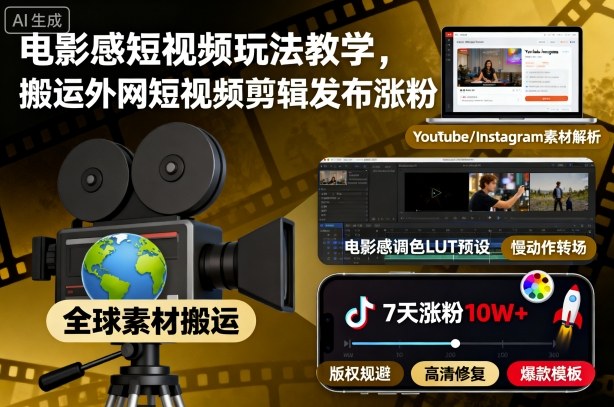 电影感短视频玩法教学,搬运外网短视频剪辑发布涨粉-翻身站