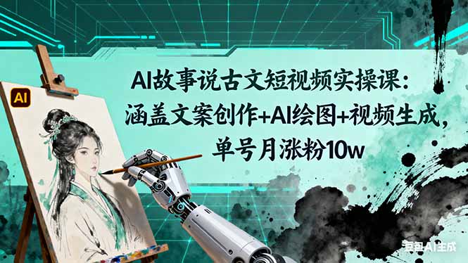 AI故事说古文短视频实操课：涵盖文案创作+AI绘图+视频生成，单号月涨粉10w-翻身站
