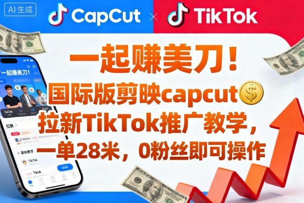 一起賺美刀！国际版剪映capcut拉新TikTok推广教学，一单28米，0粉丝即可操作(附推广入口和教学)-翻身站