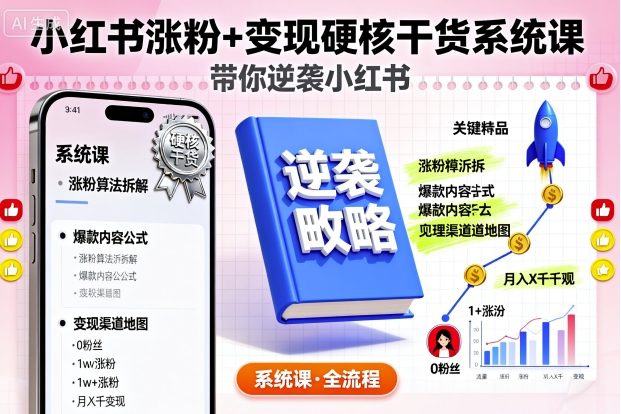 小红书涨粉+变现硬核干货系统课，带你逆袭小红书-翻身站