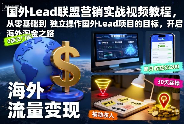 国外Lead联盟营销实战视频教程,从零基础到独立操作国外Lead项目的目标,开启海外淘金之路-翻身站