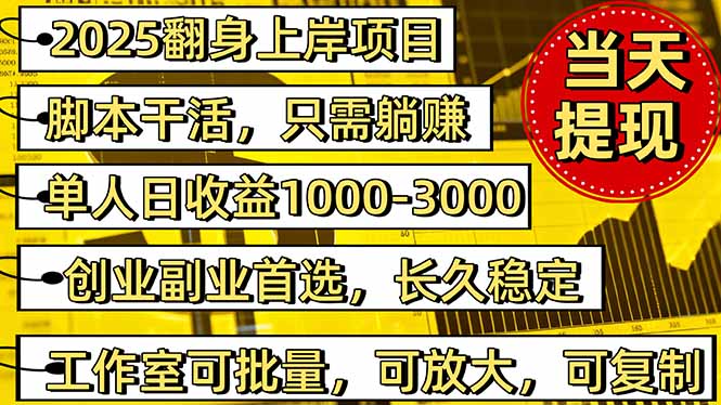 稳定八年美金掘金2.0脚本干活，只需躺赚。单人日收益1000-3000可批量、…-翻身站