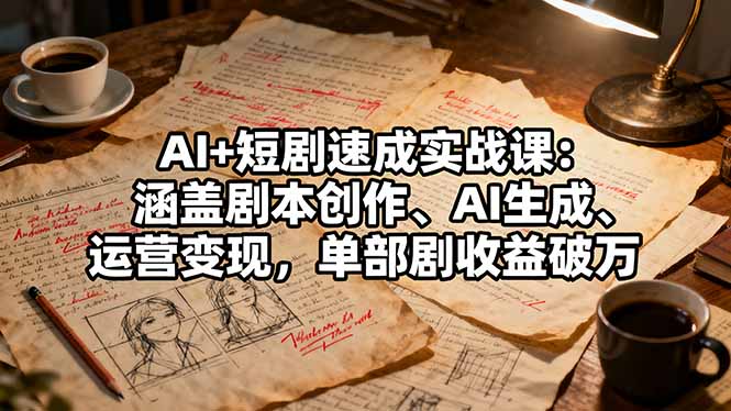 AI+短剧速成实战课：涵盖剧本创作、AI生成、运营变现，单部剧收益破万-翻身站