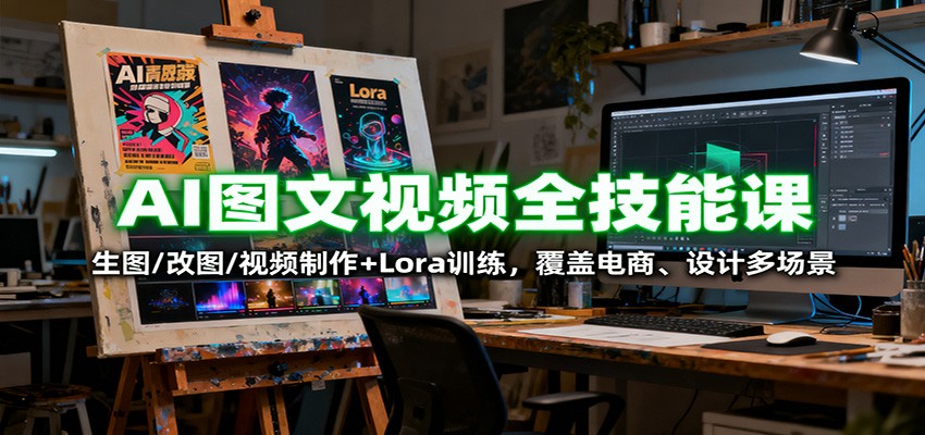 AI图文视频全技能课：生图/改图/视频制作+Lora训练，覆盖电商 、设计多场景-翻身站