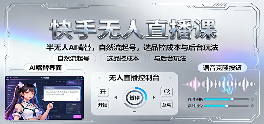 快手无人直播课：半无人AI嘴替，自然流起号，选品控成本与后台玩法-翻身站