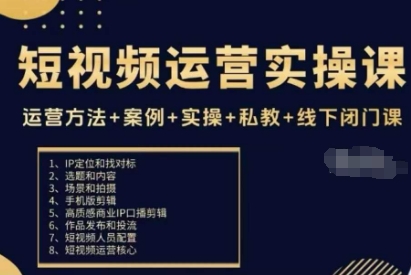 短视频运营实操课，运营方法+案例+实操+私教+线下闭门课-翻身站