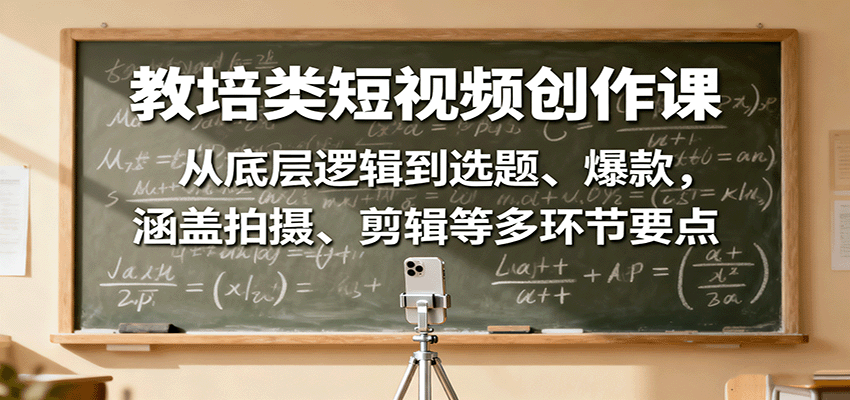 教培类短视频创作课：从底层逻辑到选题、爆款，涵盖拍摄、剪辑等多环节要点-翻身站