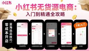 小红书无货源电商，入门到精通，开店+选品+笔记+剪辑+赛道+内容-翻身站
