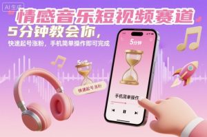 情感音乐短视频赛道，5分钟教会你，快速起号涨粉，手机简单操作即可完成-翻身站
