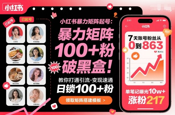 小红书暴力矩阵起号，教你打通引流-变现速通，日锁100+粉，破流量黑盒-翻身站