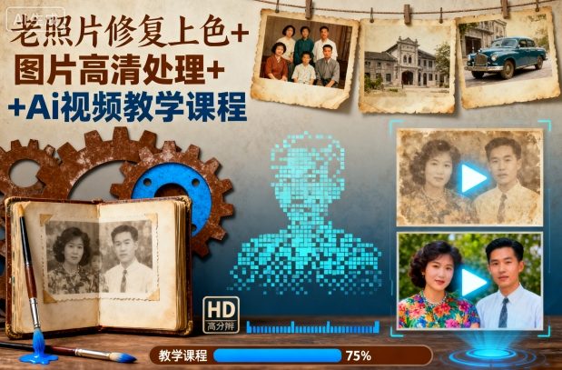 老照片修复上色+图片高清处理+Ai视频教学课程-翻身站