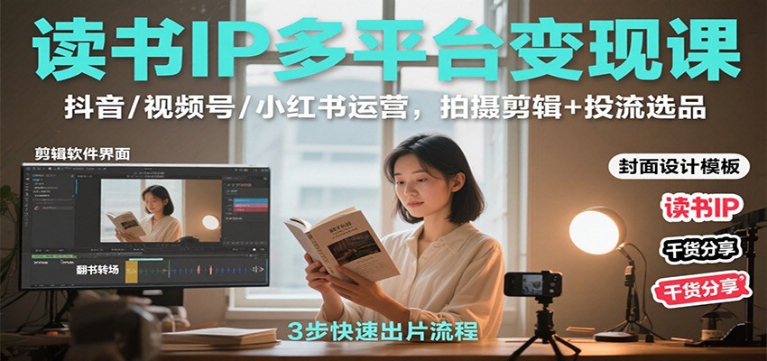 图片[1]-读书IP多平台变现课：抖音/视频号/小红书运营，拍摄剪辑+投流选品-翻身站