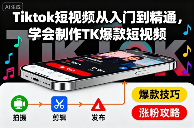Tiktok短视频从入门到精通，学会制作TK爆款短视频-翻身站