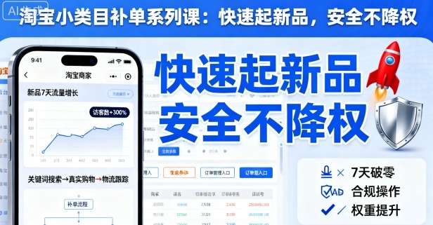 淘宝小类目补单系列课，快速起新品，安全不降权-翻身站