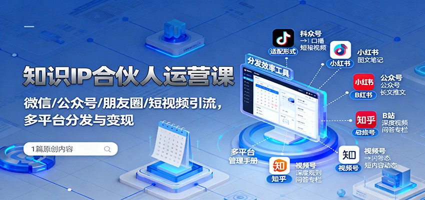 知识IP合伙人运营课：微信/公众号/朋友圈/短视频引流，多平台分发与变现-翻身站