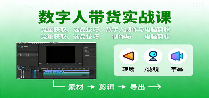 数字人变现实战课:流量获取、选品技巧、数字人制作与电脑剪辑-翻身站