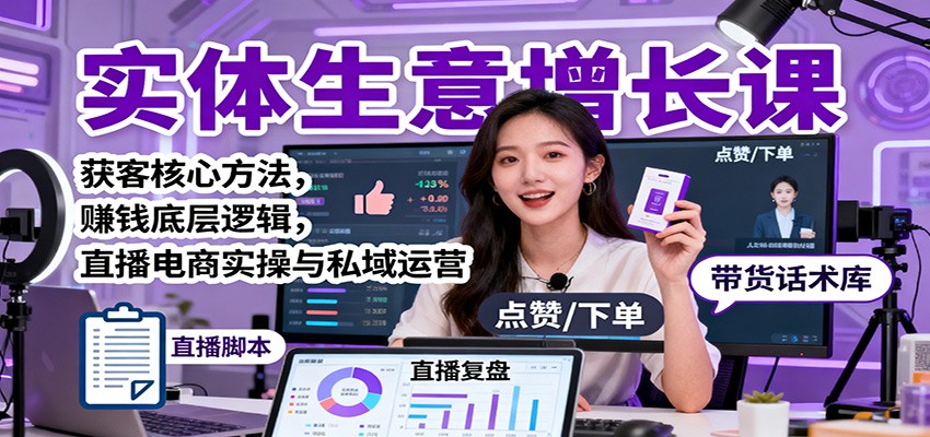 实体生意增长课:获客核心方法,赚钱底层逻辑,直播电商实操与私域运营-翻身站