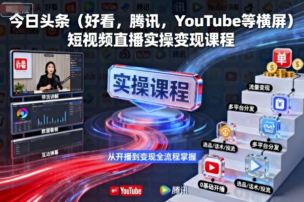 今日头条(好看，腾讯，YouTube等横屏)短视频直播实操变现课程-翻身站