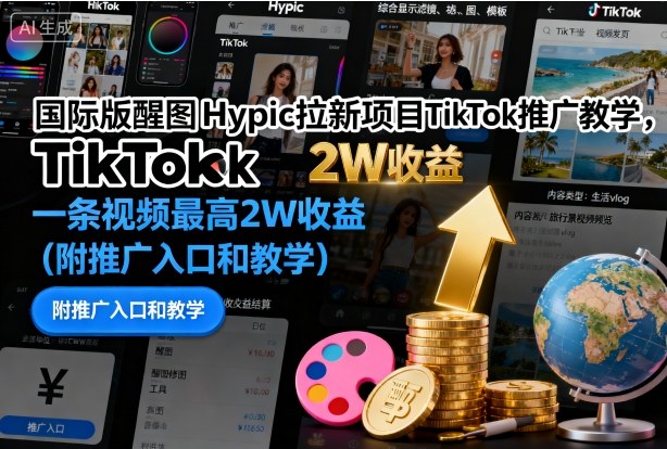 国际版醒图Hypic拉新项目TikTok推广教学，一条视频最高2W收益(附推广入口和教学)-翻身站