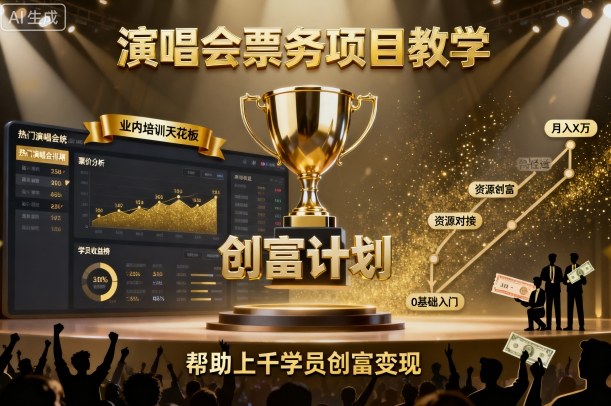 演唱会票务项目教学，业内培训天花板，帮助上千学员创富变现-翻身站
