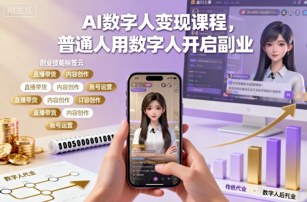 AI数字人变现课程，普通人用数字人开启副业-翻身站