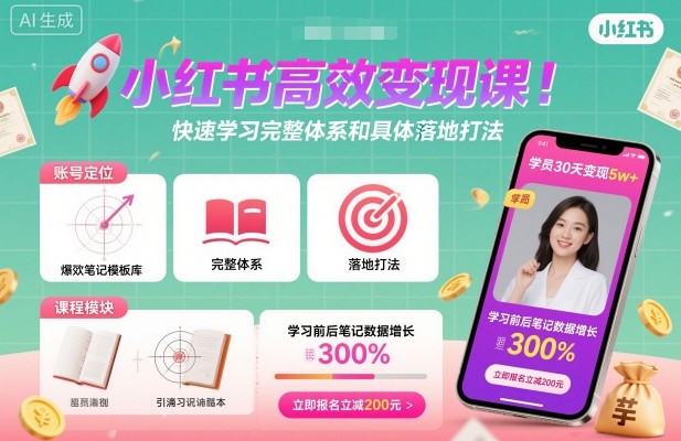 小红书高效变现课，快速学习小红书完整体系和具体落地打法-翻身站